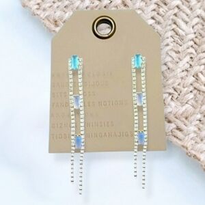 Anthropologie Elegant Blue and Clear Crystal Linear Earrings